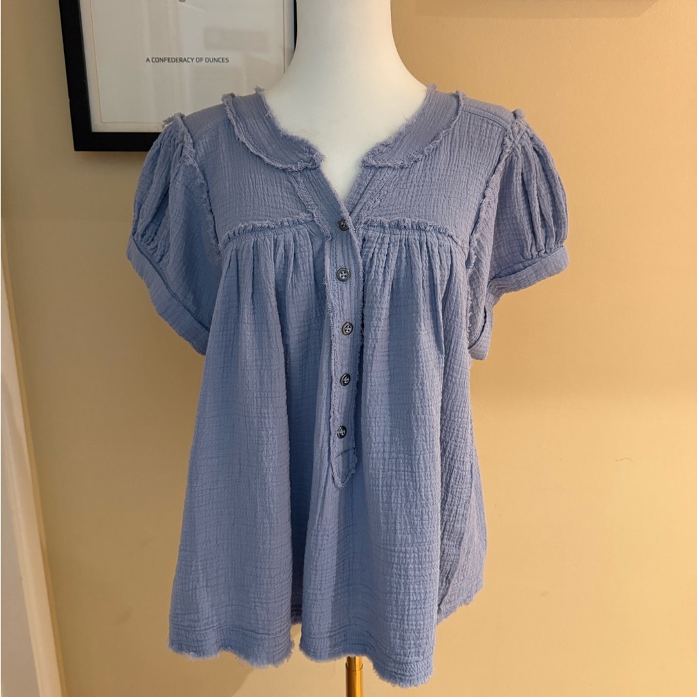 Free People Lavender Gauze Button-Front Peasant Blouse